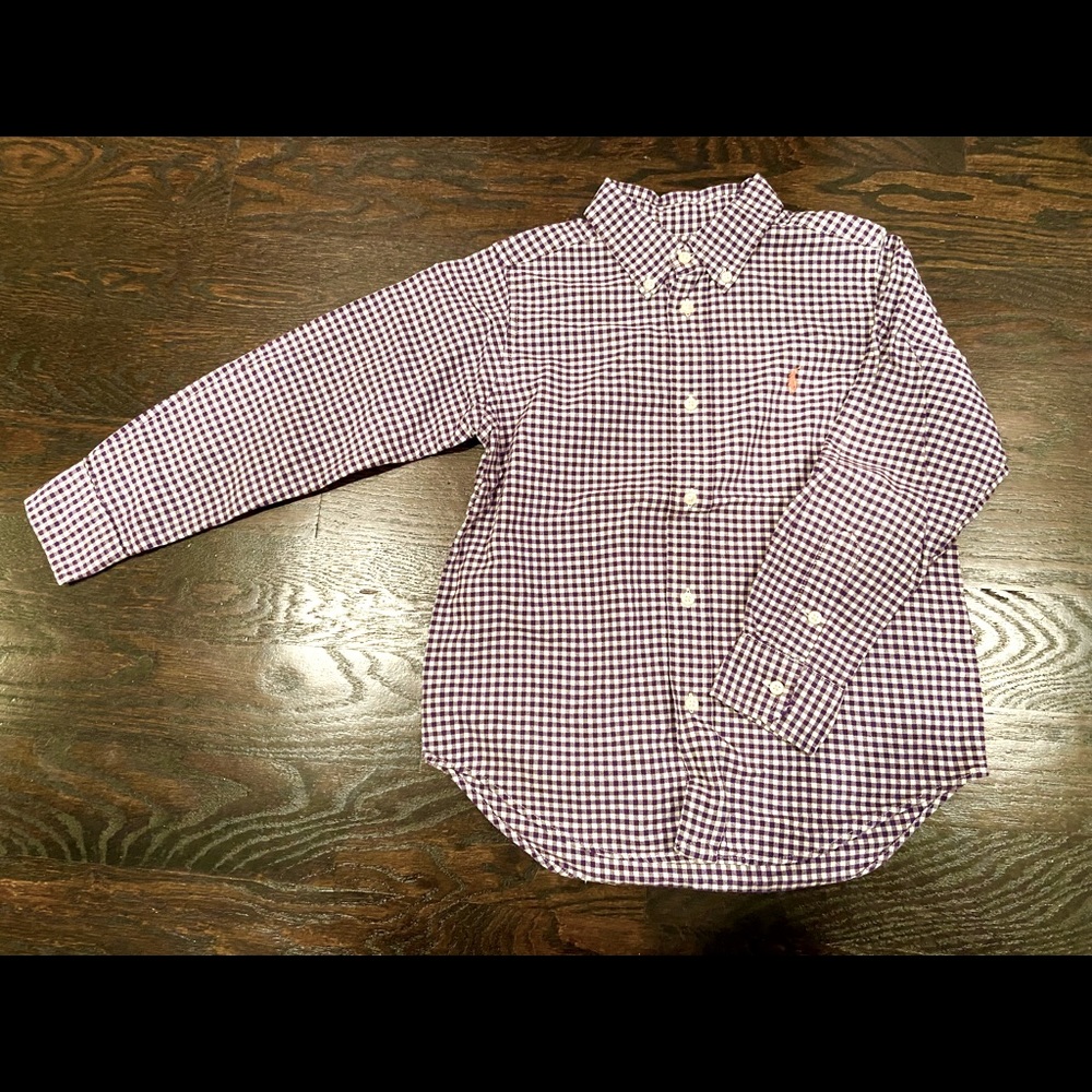 Dark purple check long sleeve Polo by Ralph Lauren button down.